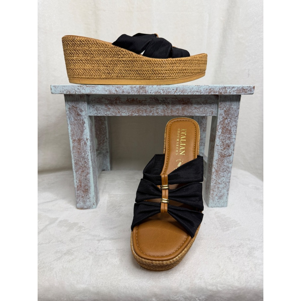 NIB Italian Shoemakers Amayra Wedge Sandals Womens 11 Black Espadrille‎ Platform